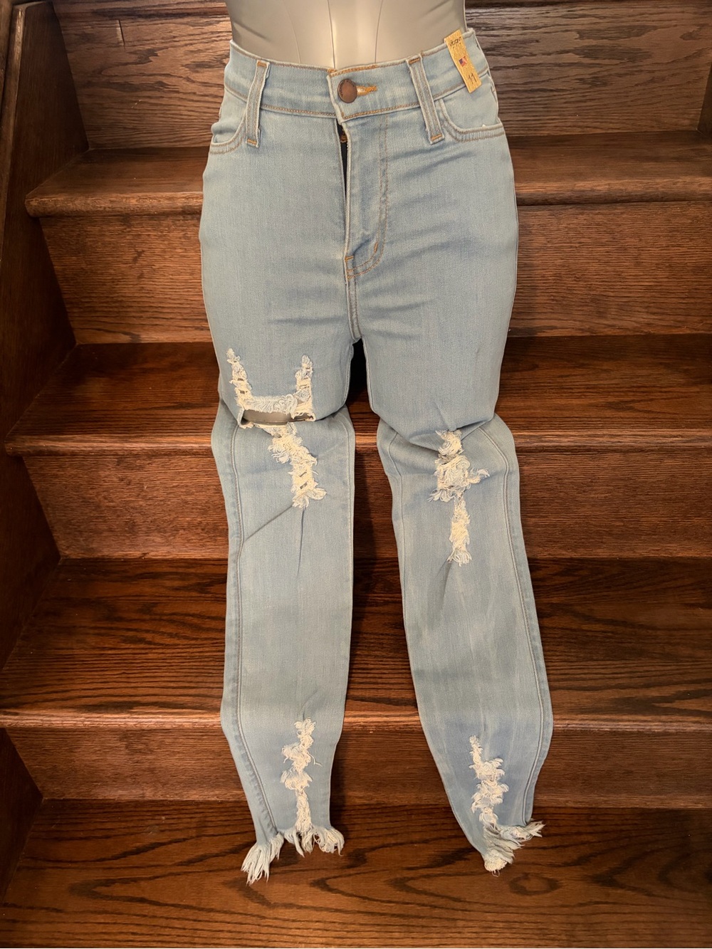Vibrant Light Blue Distressed High-Rise Jeggings